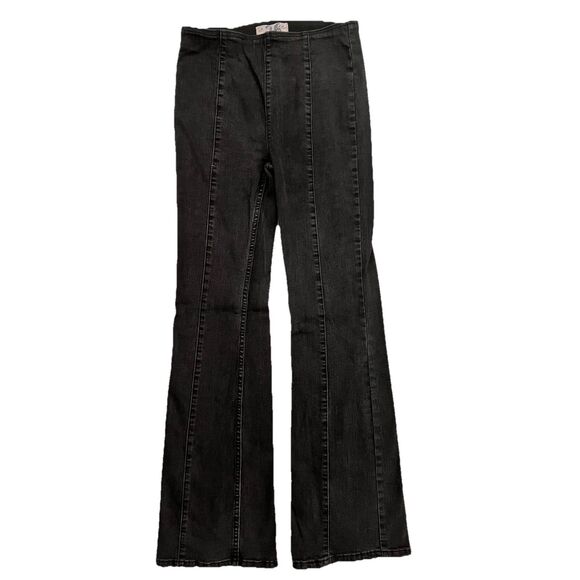 We The Free People Flare‎ Jean Size 26 Black Denim Bell Bottom Stretch Pull On - Picture 1 of 10